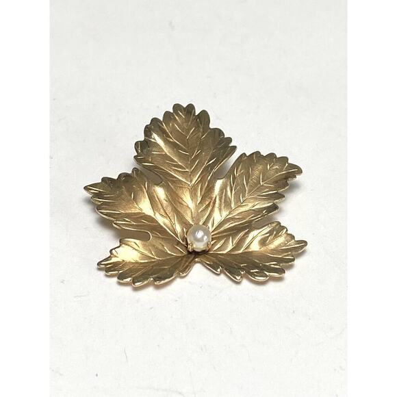 Winard 1/20 12k Gold Filled Brooch Pin Pearl Leaf Estate Vintage - Picture 2 of 6
